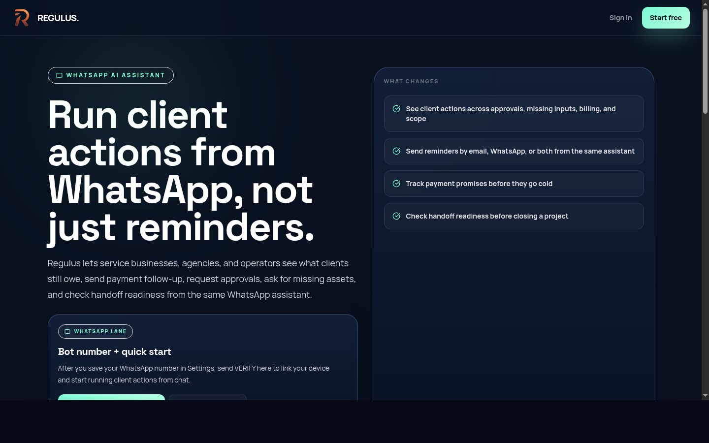 WhatsApp actions in Regulus